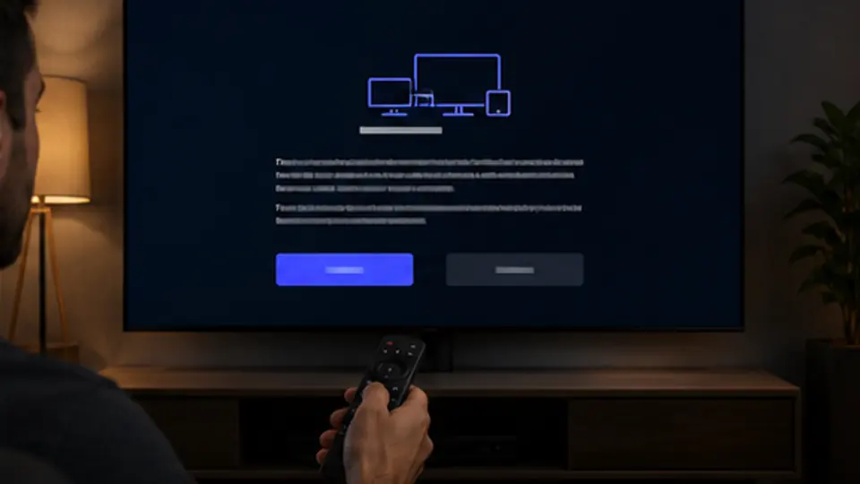 Person holding a remote while a TV shows the IPTV app first launch screen